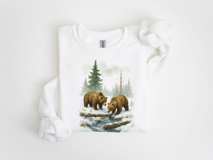 Two Grizzly Bears Winter WaterColor Designs - Comfy Drop Shoulder Sweatshirt