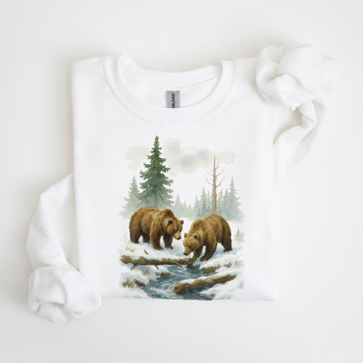 Two Grizzly Bears Winter WaterColor Designs - Comfy Drop Shoulder Sweatshirt