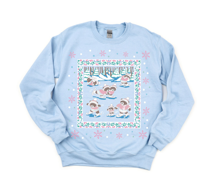 Vintage Retro Ice Skating 1980s Style Christmas Winter Bears - Sweatshirt (Crewneck)  Poly-Cotton Colors (Unisex)  Gildan