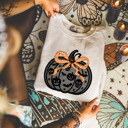  Faux Black Lace Pumpkin With Bow For Halloween and Fall - Sweatshirt (Crewneck)  Poly-Cotton Colors (Unisex)  Gildan