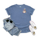 Blue Jean Small Faux Embroidery Wild Flower Pocket Unisex Heavyweight Comfort Tee