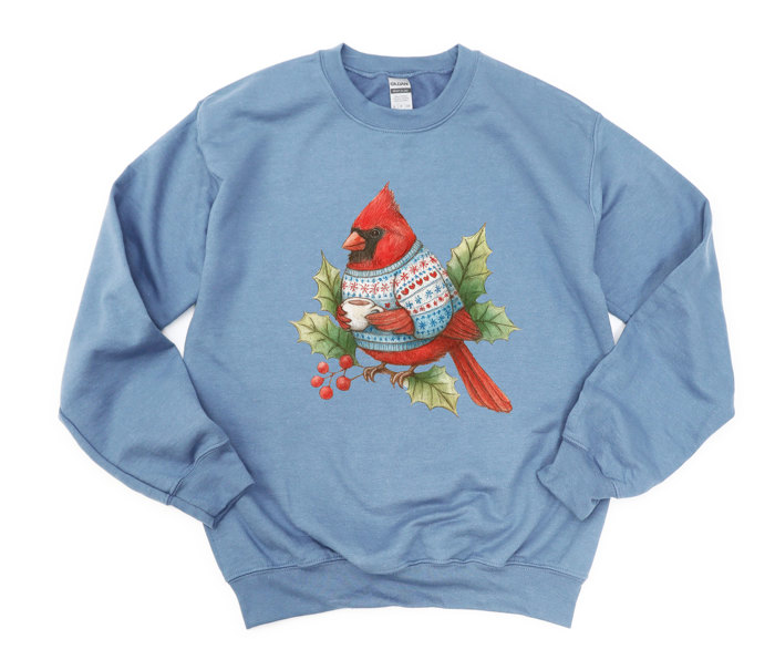 Christmas Coffee Cardinal Winter Bird - Comfy Drop Shoulder Sweatershirt