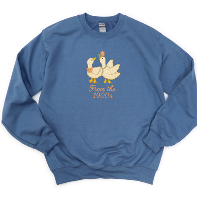 From The 1900s Faux Cross Stitch Cute 1980s Style Goose - Drop Shoulder Comfy Sweatshirt