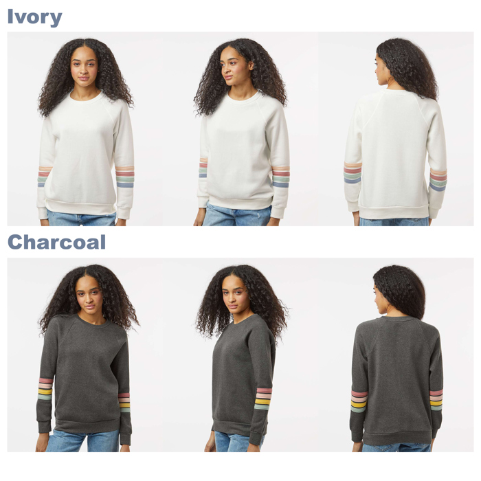 12+ Designs Matching Colors - Womens Striped Sleeves Crewneck Sweatshirt with Matching Color Designs