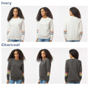  12+ Designs Matching Colors - Womens Striped Sleeves Crewneck Sweatshirt with Matching Color Designs