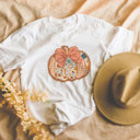  Floral Doily Autumn Fall Halloween Faux Quilted Pumpkin  - T-Shirt (Crewneck)  100 Cotton Heavyweight Tee (Unisex)  Comfort Colors
