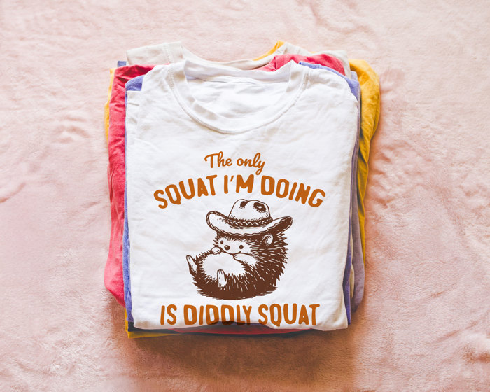 The Only Squat Im Doing Is Diddly Squat Funny Exercise Hedgehog - Perfectly Soft Bella Canvas Tee