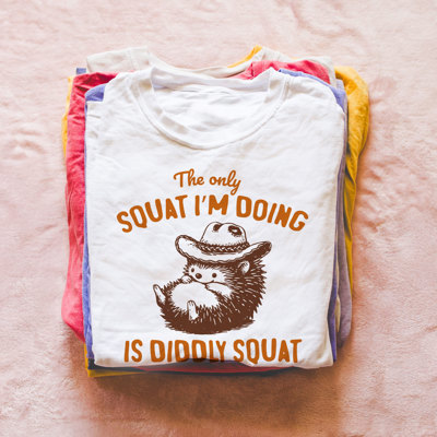 The Only Squat Im Doing Is Diddly Squat Funny Exercise Hedgehog - Perfectly Soft Bella Canvas Tee