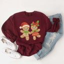  Adorable Gingham Gingerbread Couple Christmas Holidays - Comfy Drop Shoulder Sweatshirt