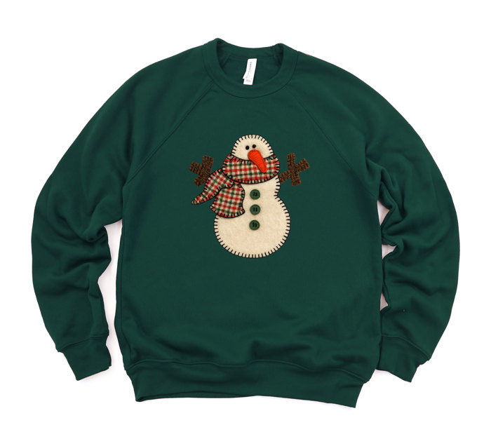 FAUX (Printed) Applique Snowman - Ultra Soft Sweatshirt Sponge Fleece Raglan Bella Canvas