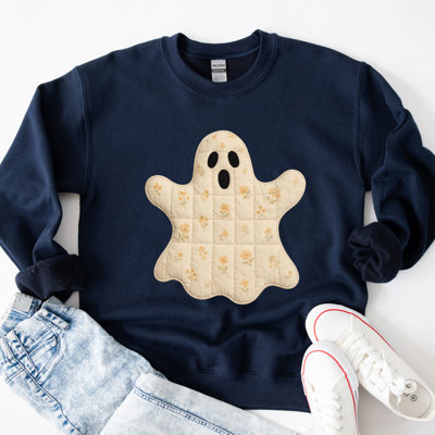 Faux Quilted Halloween Ghost - Cozy Drop Shoulder Sweatshirt
