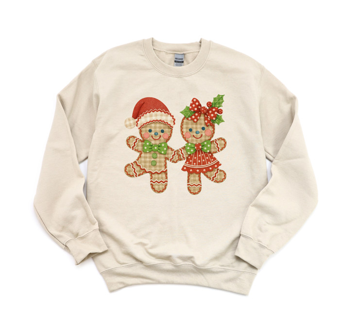Adorable Gingham Gingerbread Couple Christmas Holidays - Comfy Drop Shoulder Sweatshirt