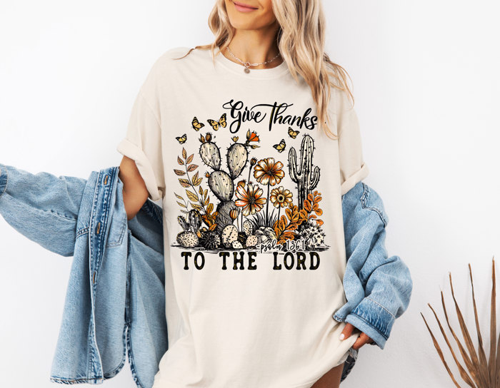Give Thanks To The Lord Desert Fall Christian - Comfy Cotton Heavyweight Tee (Unisex)  Comfort Colors