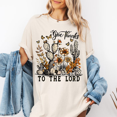 Give Thanks To The Lord Desert Fall Christian - Comfy Cotton Heavyweight Tee (Unisex)  Comfort Colors