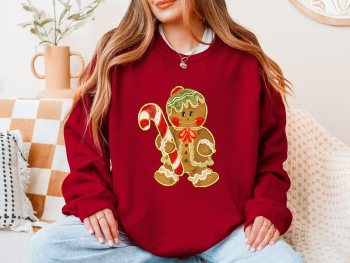 Cute Preppy Vintage Style Gingerbread Man - Comfy Drop Shoulder Style Sweatshirt
