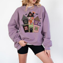  Faux Quilted Spooky Haunted Halloween House - Comfy Dropshoulder Sweatshirt