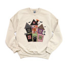  Faux Quilted Spooky Haunted Halloween House - Comfy Dropshoulder Sweatshirt