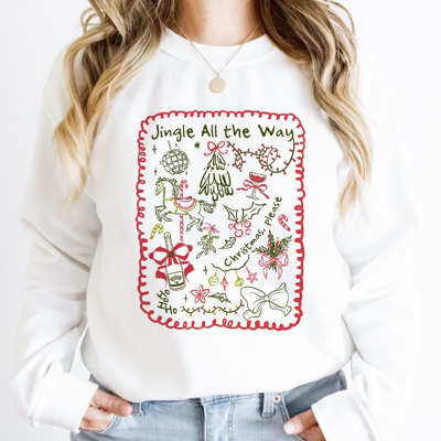 Jingle All the Way Green And Red Christmas Doodles - Comfy Drop Shoulder Sweatshirt
