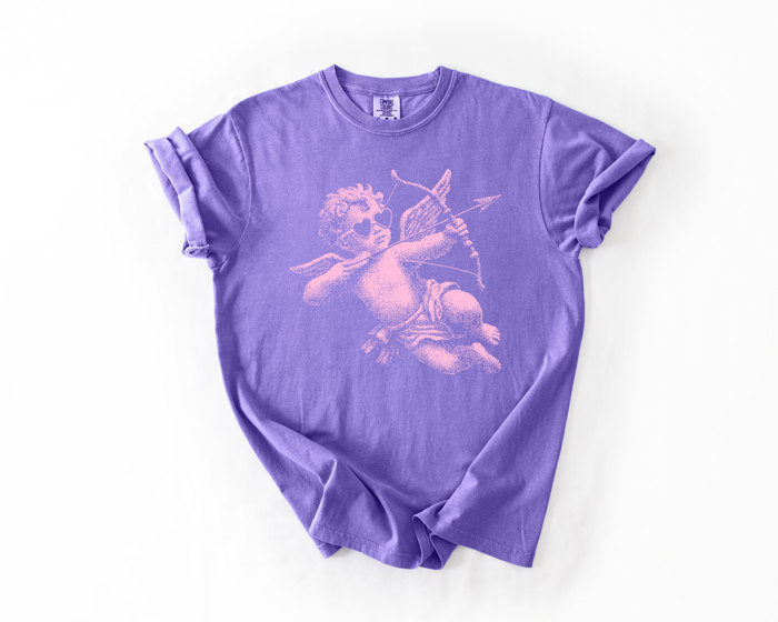 Cupid With Bow Valentines Day Half Tone - T-Shirt (Crewneck)  100 Cotton Heavyweight Tee (Unisex)  Comfort Colors