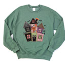  Faux Quilted Spooky Haunted Halloween House - Comfy Dropshoulder Sweatshirt