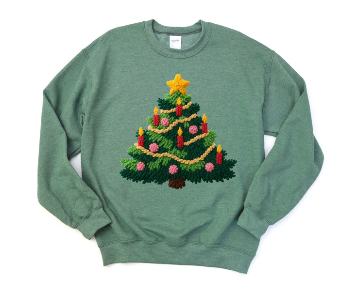 Latch Hook Rug Faux Christmas Tree - Sweatshirt (Crewneck)  Poly-Cotton Colors (Unisex)  Gildan, Unisex Softstyle Midweight Crewneck Sweatshirt