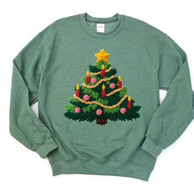 Latch Hook Rug Faux Christmas Tree - Sweatshirt (Crewneck)  Poly-Cotton Colors (Unisex)  Gildan, Unisex Softstyle Midweight Crewneck Sweatshirt
