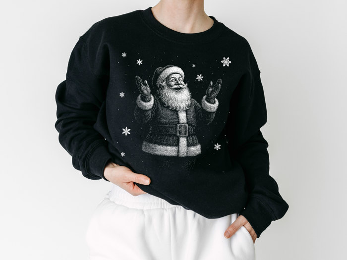 Jolly Christmas Santa in The Snow - Half Tone Style Print - Sweatshirt (Crewneck)  Poly-Cotton Colors (Unisex)  Gildan
