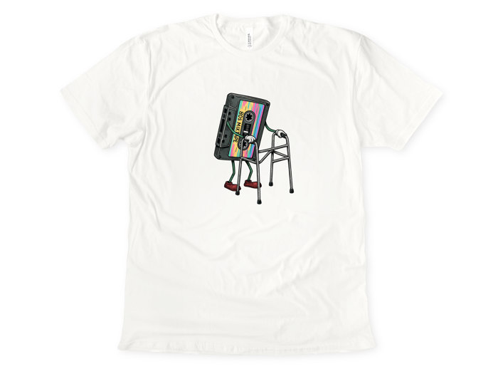 80S MIXTAPE | Retro Rhythms Taking a Stroll Soft Cozy Longer Length Unisex Graphic Tee T-shirt