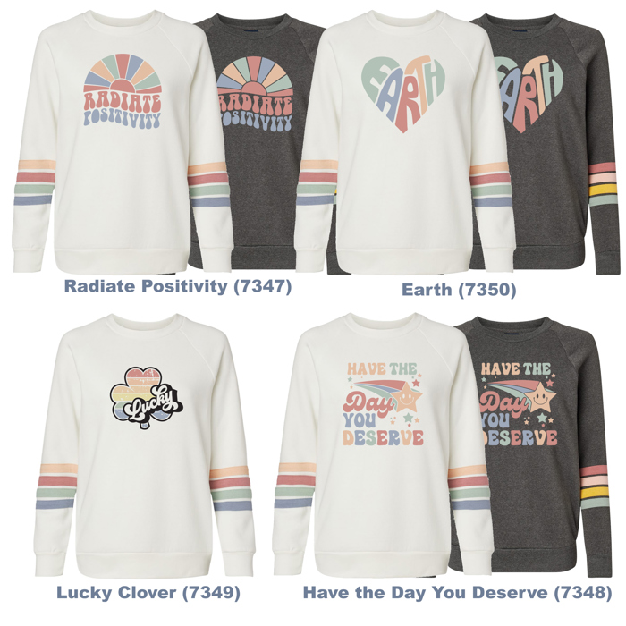 12+ Designs Matching Colors - Womens Striped Sleeves Crewneck Sweatshirt with Matching Color Designs
