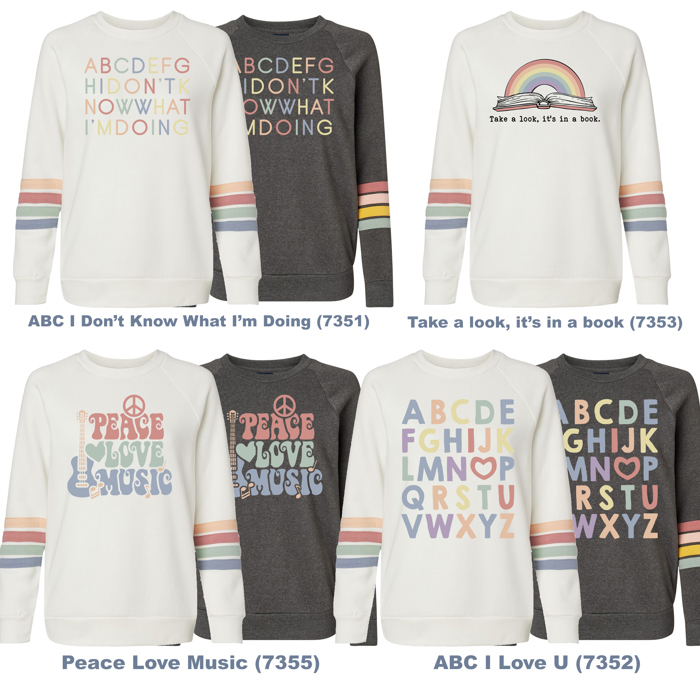 12+ Designs Matching Colors - Womens Striped Sleeves Crewneck Sweatshirt with Matching Color Designs