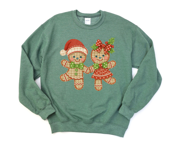 Adorable Gingham Gingerbread Couple Christmas Holidays - Comfy Drop Shoulder Sweatshirt