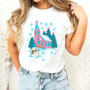  Little Pink Christmas Church In The Snow - Soft Comfy T-Shirt Bella Canvas