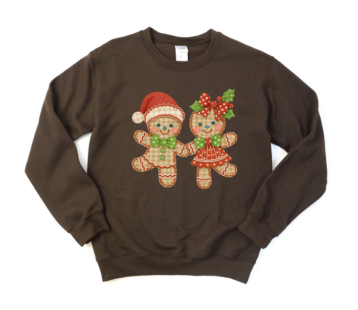 Adorable Gingham Gingerbread Couple Christmas Holidays - Comfy Drop Shoulder Sweatshirt