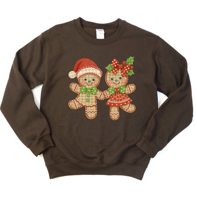 Adorable Gingham Gingerbread Couple Christmas Holidays - Comfy Drop Shoulder Sweatshirt
