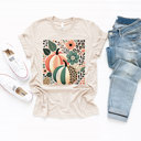  Floral Cheetah Print Folk Art Style Pumpkins - T-Shirt (Crewneck)  100 Cotton Solid Colors Jersey Tee (Unisex)  Bella Canvas, T-Shirt (Crewneck)  Poly-Cotto