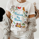  Raised by Books Golden Nostalgic Teacher Read Reading Love Little Retro Vintage Nostalgia Soft Unisex Graphic Tee T-shirt