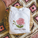 From The 1900s Faux Cross Stitched Pattern of a Vintage Rose - Soft Longer Length Bella Canvas