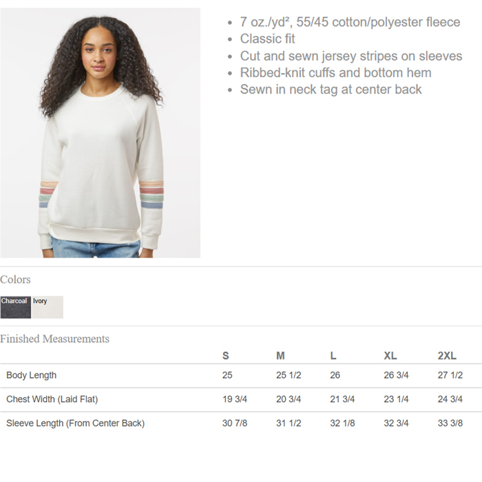 12+ Designs Matching Colors - Womens Striped Sleeves Crewneck Sweatshirt with Matching Color Designs