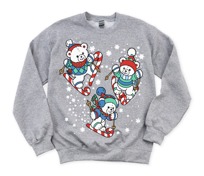 Vintage Style Skiing Teddies - Back to the 80s Christmas Design - Vintage Style Drop Shoulder Sweatshirt