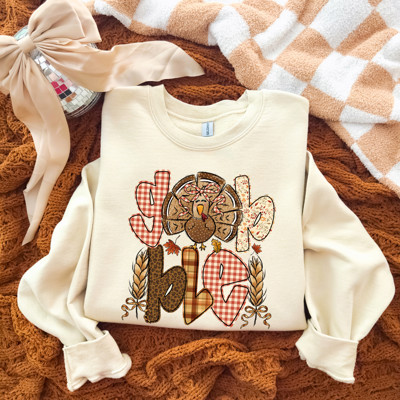 Cute Gobble Turkey Thanksgiving Fall - Comfy Drop Shoulder Sweatshirt
