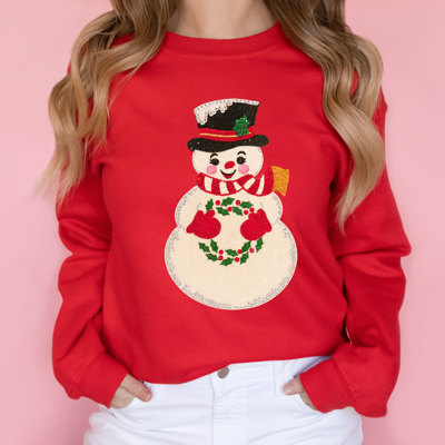 Vintage Style Sparkle Sequin Snowmand For Christmas - Comfy Drop Shoulder Sweatshirt
