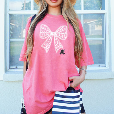 Lace Cobweb Spider Halloween Bow - T-Shirt (Crewneck)  100 Cotton Heavyweight Tee (Unisex)  Comfort Colors