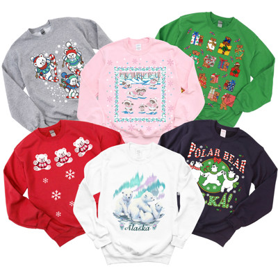 Total Throwback!  - 1990's PRINTED Christmas Teddy Bear Sweatshirts - Sweatshirt (Crewneck)  Poly-Cotton Colors (Unisex)  Gildan