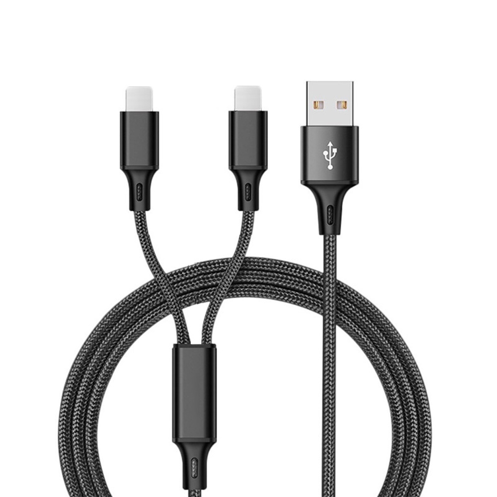 (3-Pack) 2-in-1 Nylon Braided 6-Foot Charging Lightning Cable