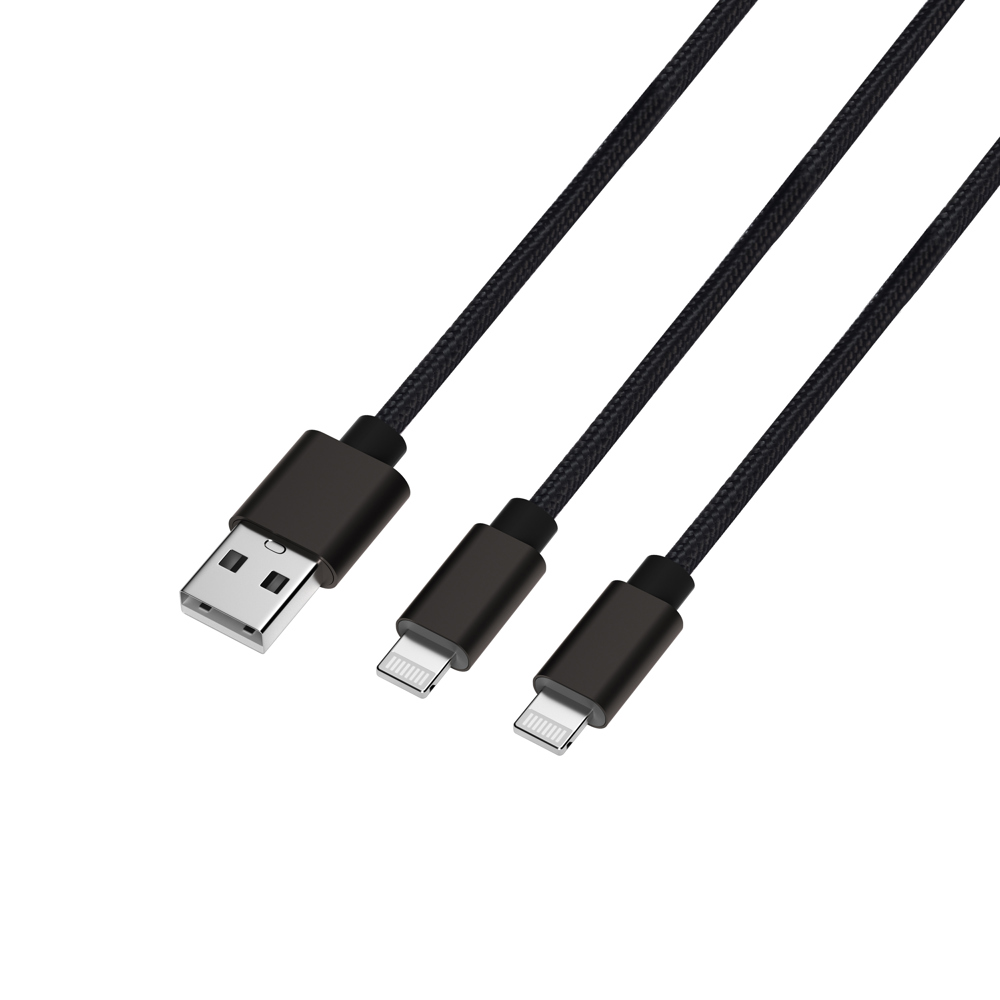 (3-Pack) 2-in-1 Nylon Braided 6-Foot Charging Lightning Cable