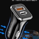 Black Universal 36W Fast Car Charger with USB-C PD & USB-A Ports