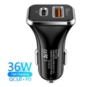 Black Universal 36W Fast Car Charger with USB-C PD & USB-A Ports