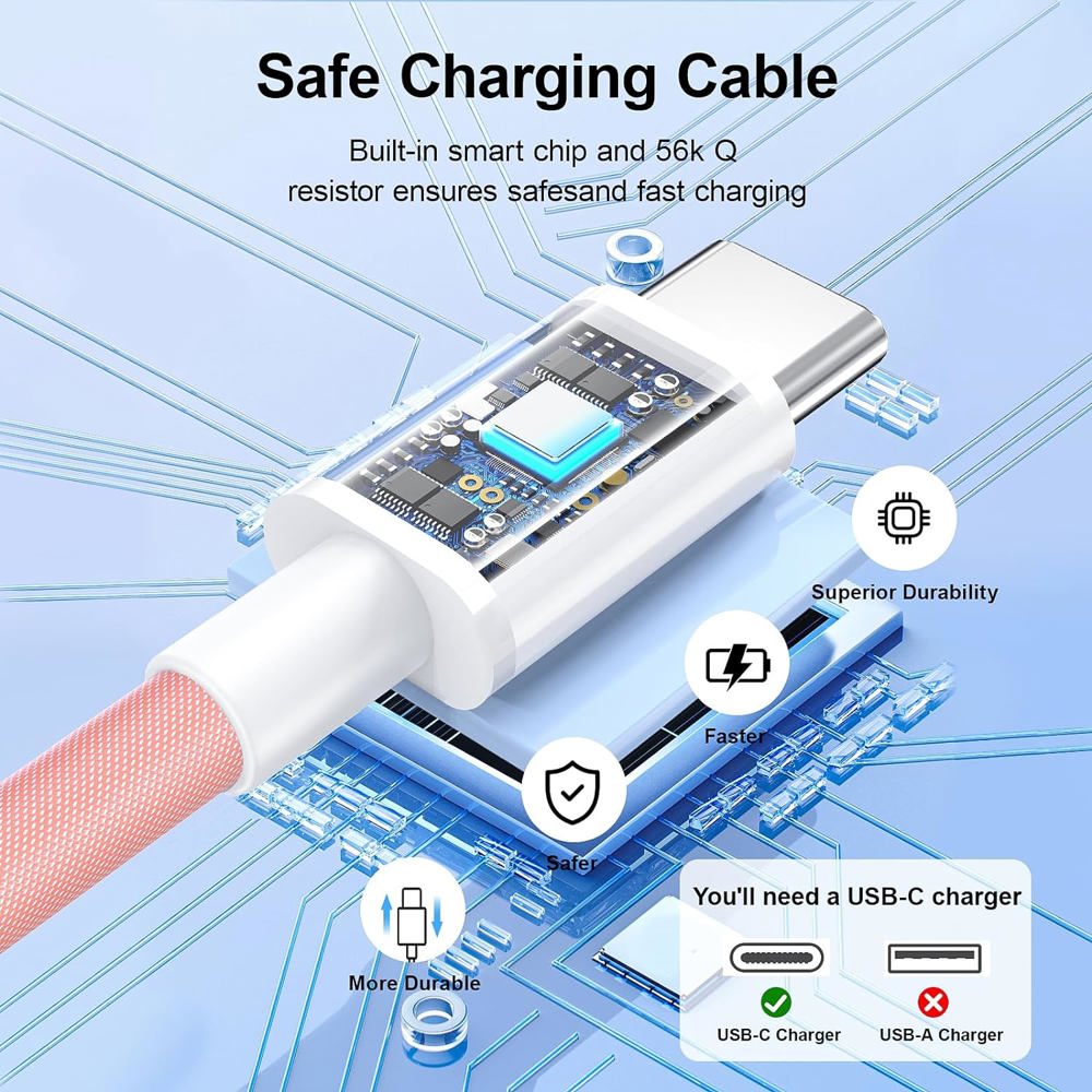 (2-Pack) 6-Foot USB-C to USB-C 3A Fast Charging Braided Charge Cord