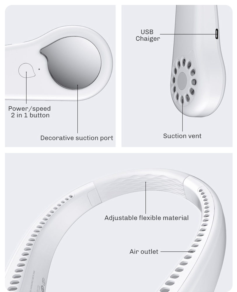 3-Speed Rechargeable Bladeless Neck Fan