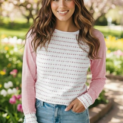 Spring Easy Patchwork Stripe Raglan Top | S-XL